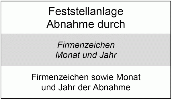Schild für die Abnahmeprüfung