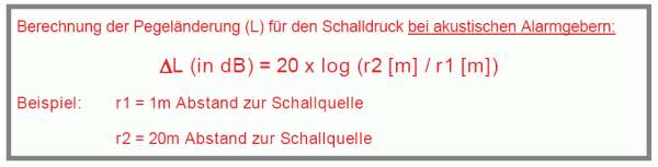 Berechnung der Pegeländerung (L) für den Schalldruck bei akustischen Alarmgebern
